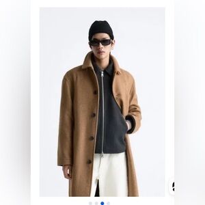 ZARA Wool Coat Unlined Light Mink Camel Beige. Size Large